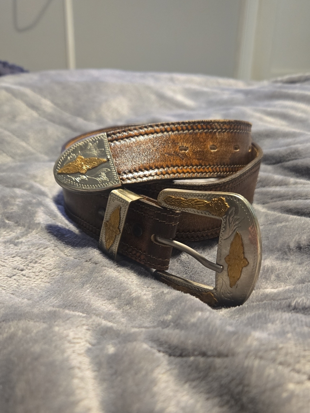 Lyntone-Vintage Cowhide Leather Embossed Lizard Print Western Belt-Size 34 - Picture 9 of 16